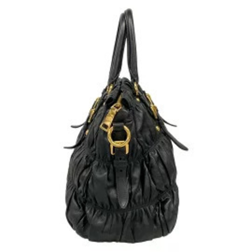 Prada Gathered Bag Handbag Leather Black